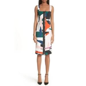 CUSHNIE ET OCHS Orlena Abstract Expressionist Cocktail Dress Size 2 Multicolor